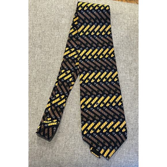 Vicky Davis Light Up Cigar Navy Blue 100% Silk Yellow Brown 4" Tie Neck - Picture 2 of 7